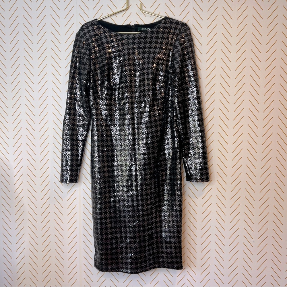 Lauren by Ralph Lauren sequin black and silver midi dress. Size 8